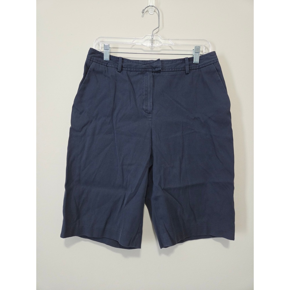 Brooks Brothers Womens Navy Blue Cotton Chino Bermuda Shorts Size 8 Flat Front